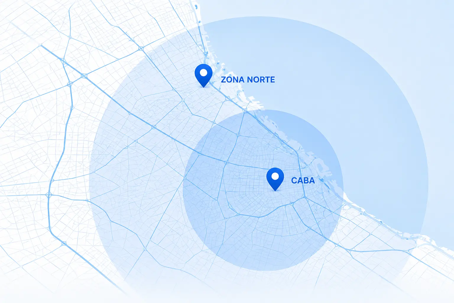 Mapa del área de cobertura de CABA Centrales en CABA y Zona Norte